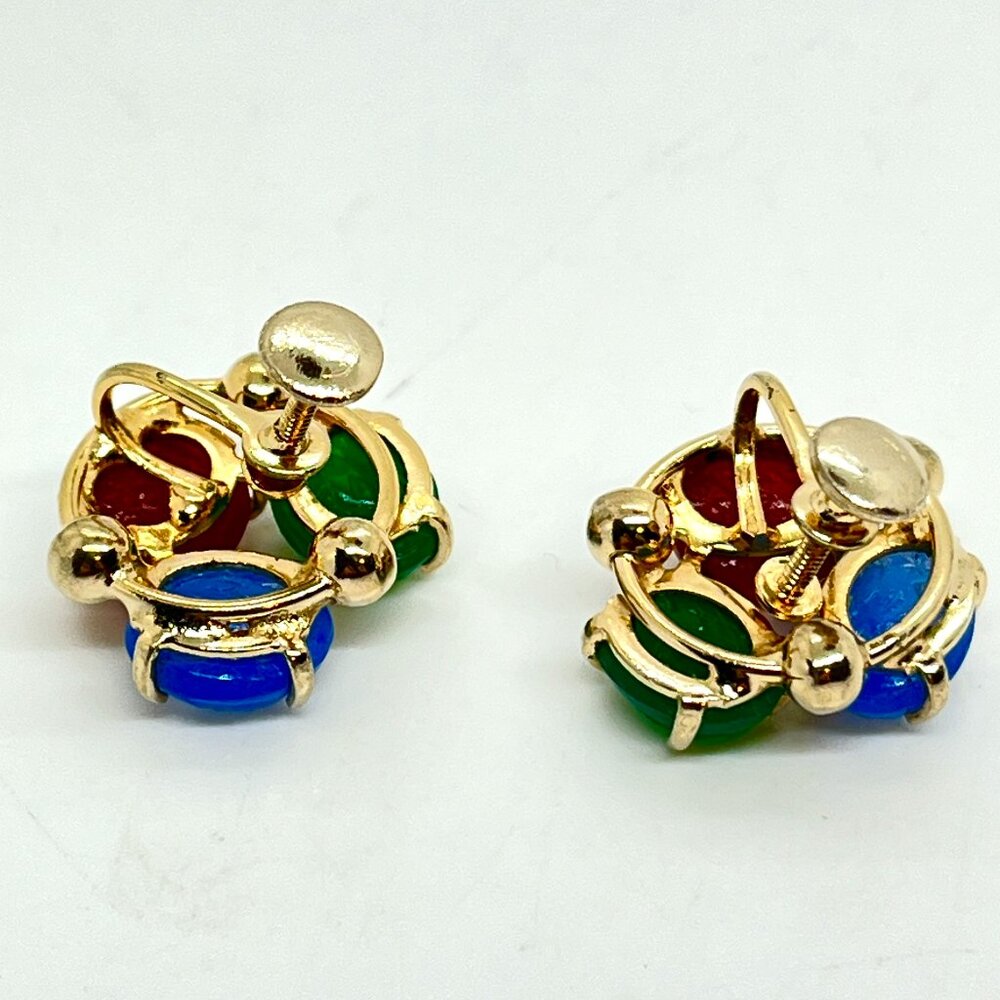 Vintage GLASS SCARAB Earrings Egyptian Revival Gold Tone Screwback - Picture 10 of 13
